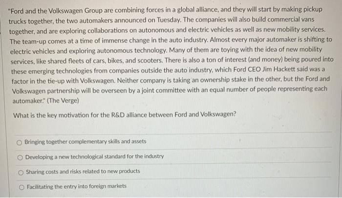 "Ford and the Volkswagen Group are combining