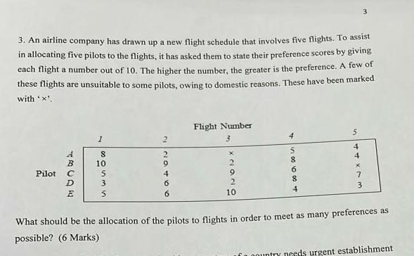 3. An airline company has drawn up a new flight