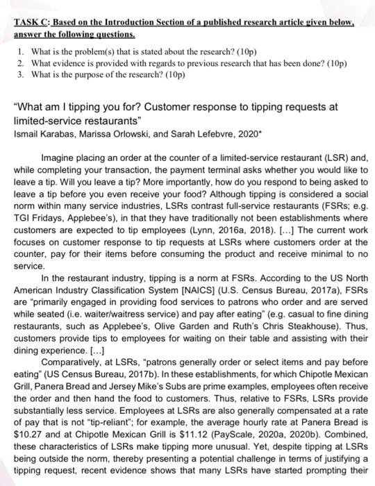 TASK C: Based on the Introduction Section of a