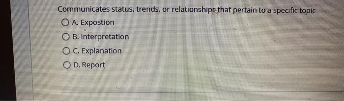 asap Communicates status, trends, or