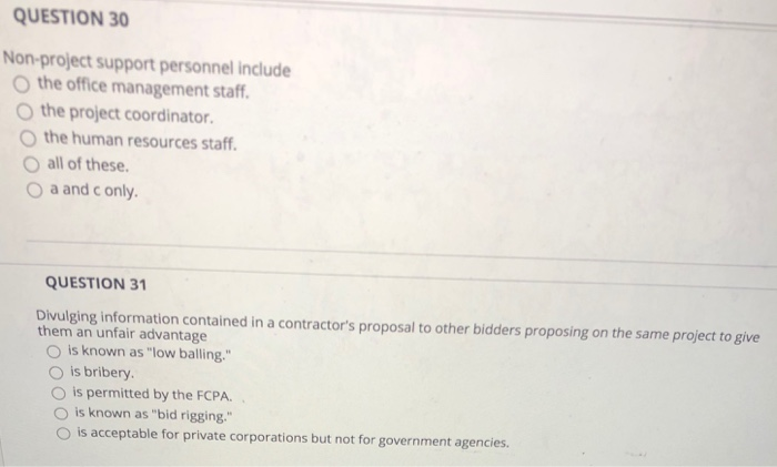 QUESTION 30 Non-project support personnel include