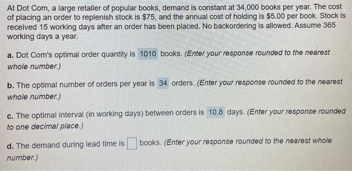 At Dot Com, a large retailer of popular books,