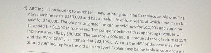 d) ABC Inc. is considering to purchase a new