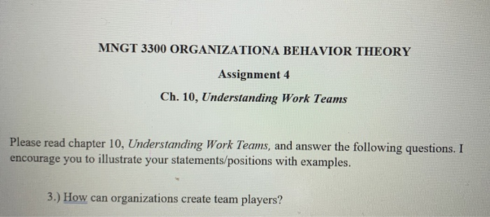 MNGT 3300 ORGANIZATIONA BEHAVIOR THEORY