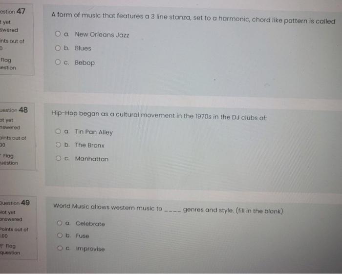 music appreciation please help A form of music