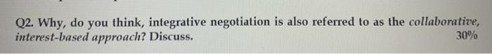 Q2. Why, do you think, integrative negotiation is