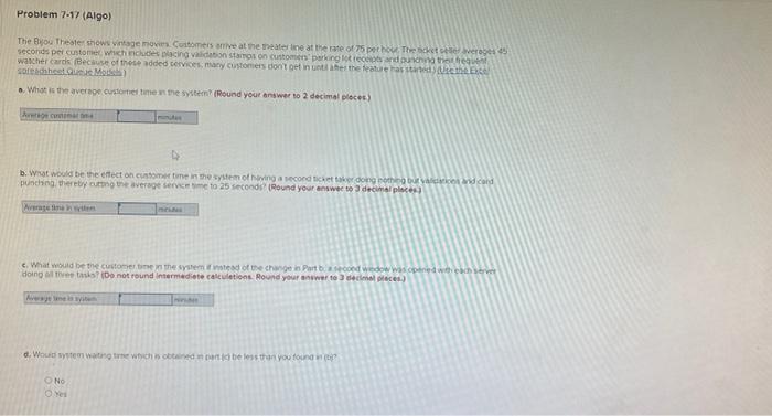 Problem 7-17 (Algo) The Byou Theatershows vintage