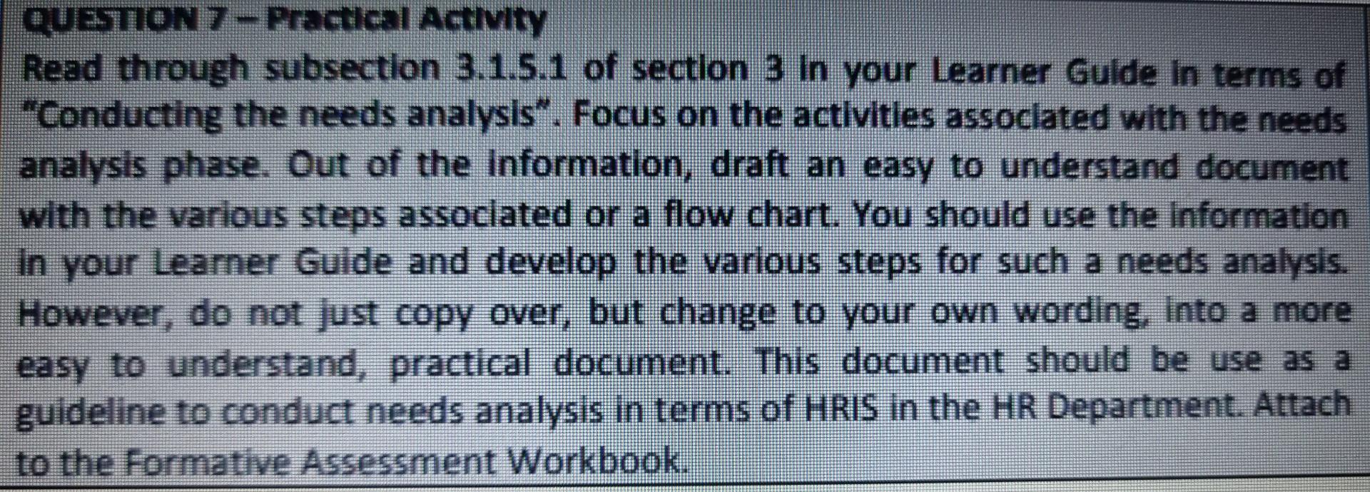 The following activities are of importance in