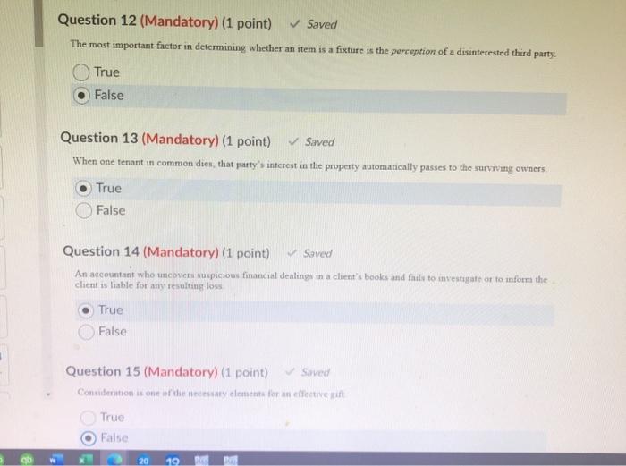 Question 12 (Mandatory) (1 point) Saved The most