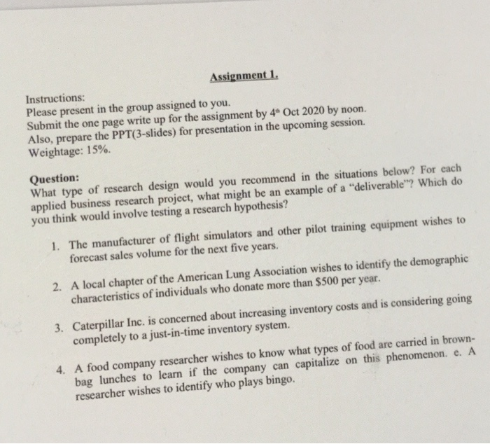 Assignment 1. Instructions: Please present in the