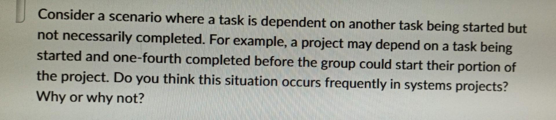 a Consider a scenario where a task is dependent