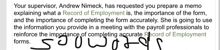 Your supervisor, Andrew Nimeck, has requested you
