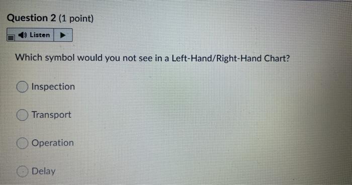 1. 2. 3. 4. Question 1 (1 point) Listen Which of