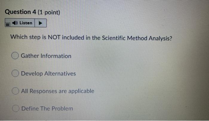 1. 2. 3. 4. Question 1 (1 point) Listen Which of