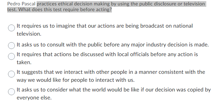 Pedro Pascal practices ethical decision making by