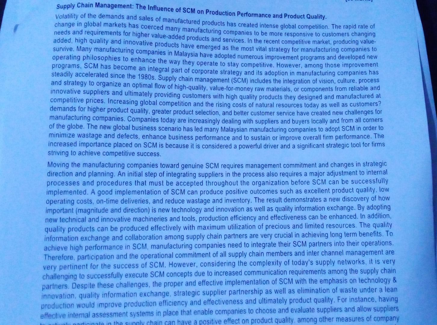 Supply Chain Management: The Influence of SCM on