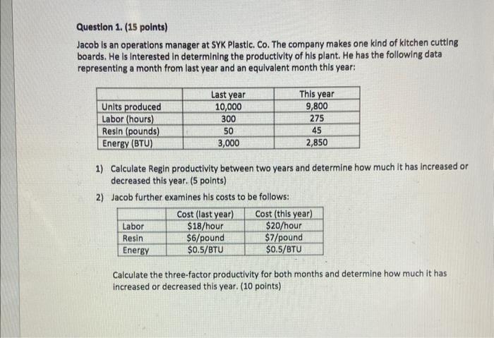Question 1. (15 points) Jacob is an operations