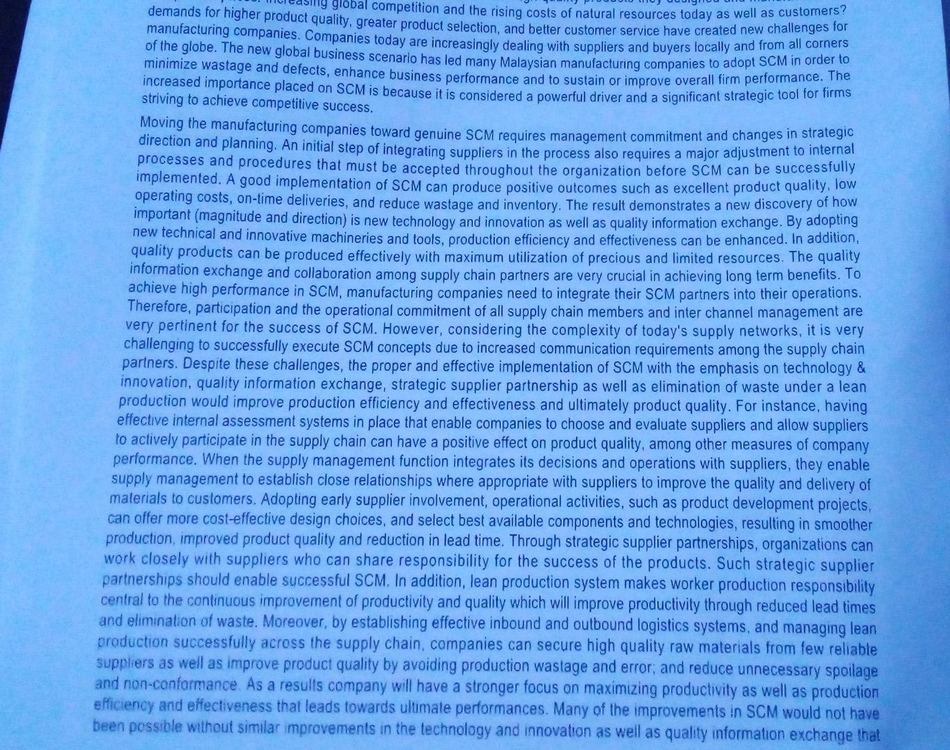 Supply Chain Management: The Influence of SCM on