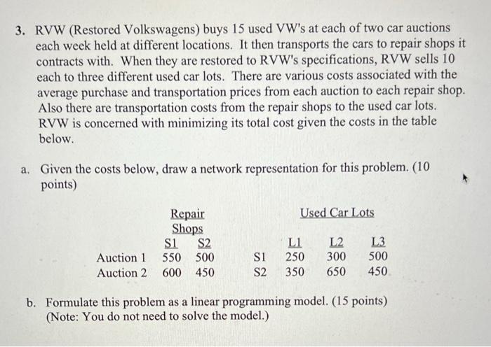 3. RVW (Restored Volkswagens) buys 15 used VW's