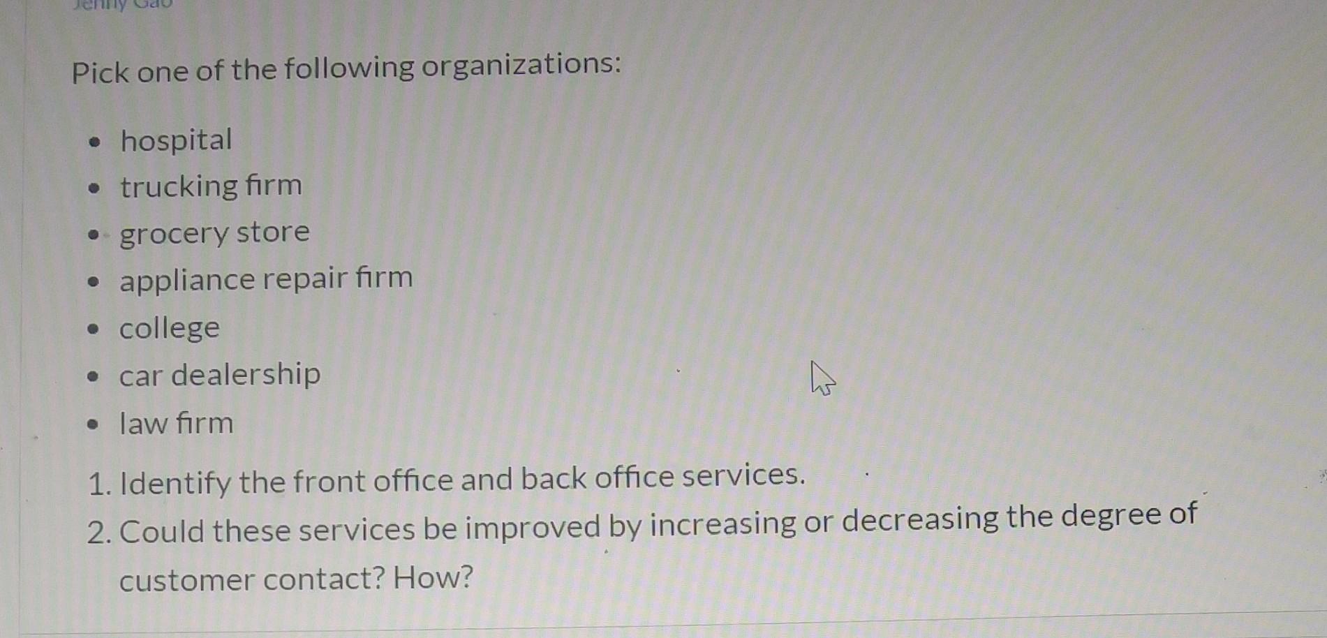 appliance repair firm question Pick one of the