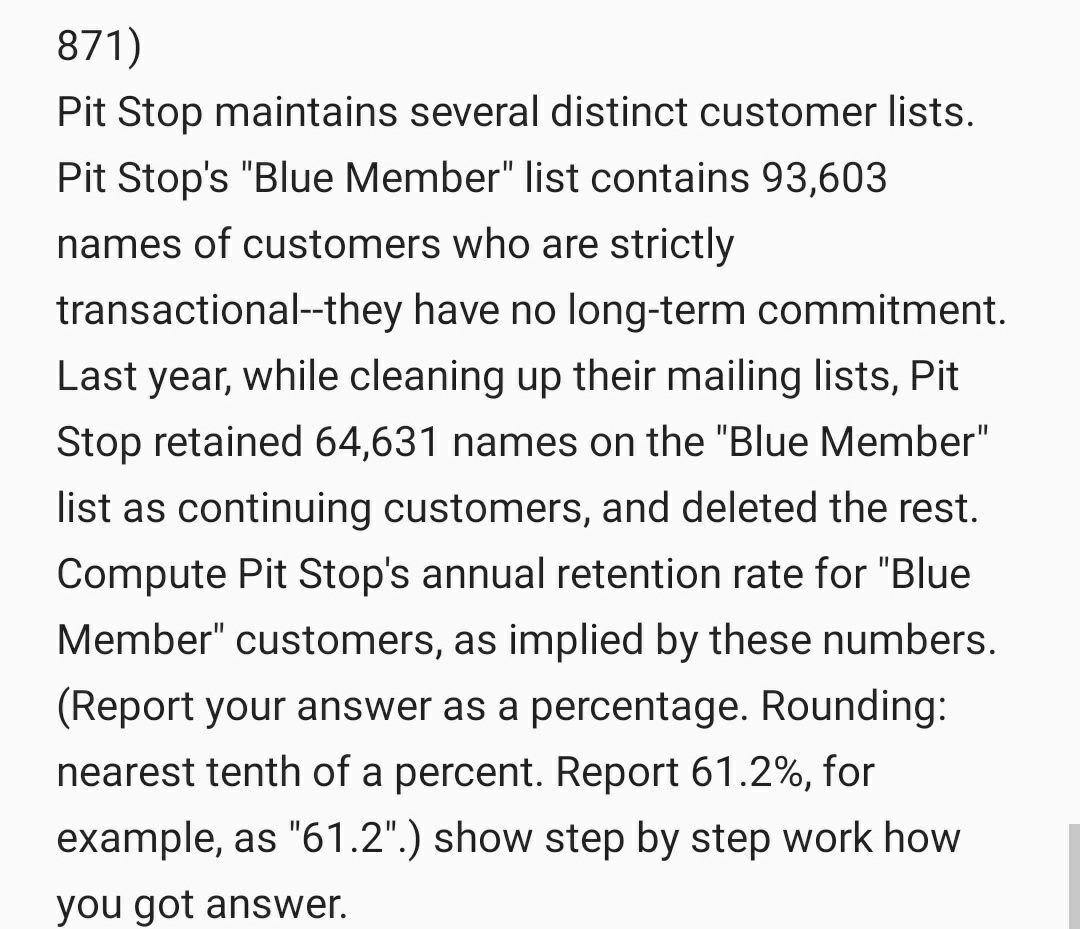 Operations Management 871) Pit Stop maintains