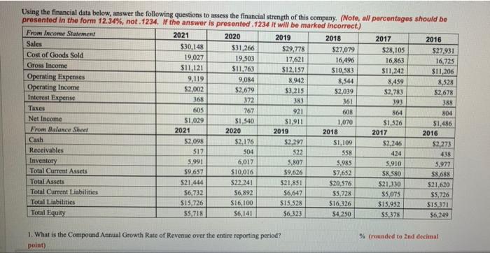 9.119 Using the financial data below, answer the