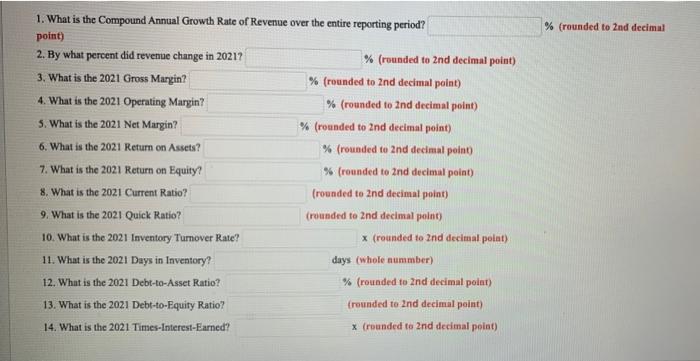 9.119 Using the financial data below, answer the