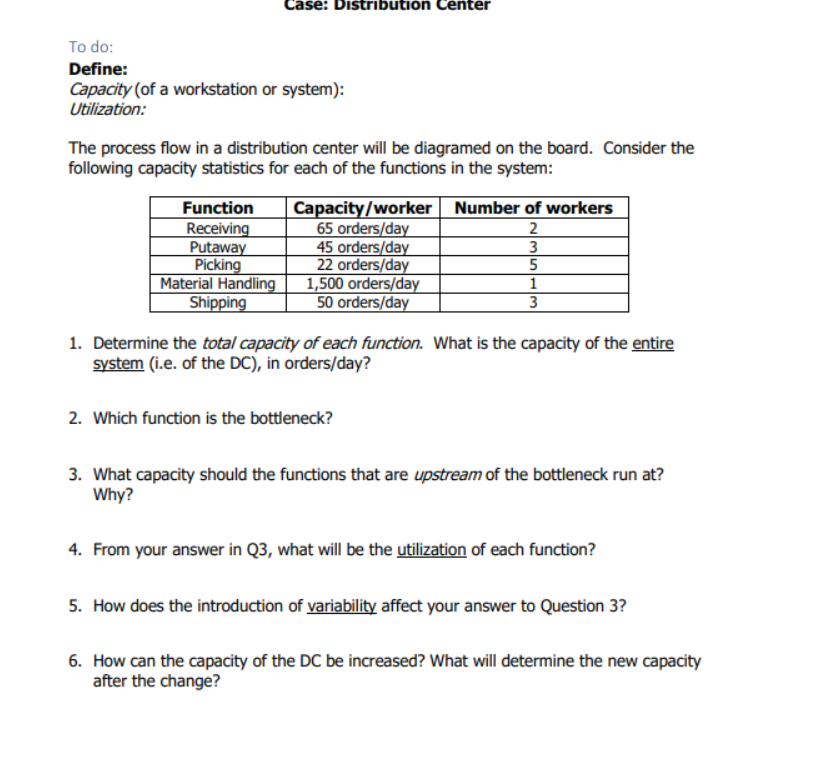 To do: Define: Capacity (of a workstation or