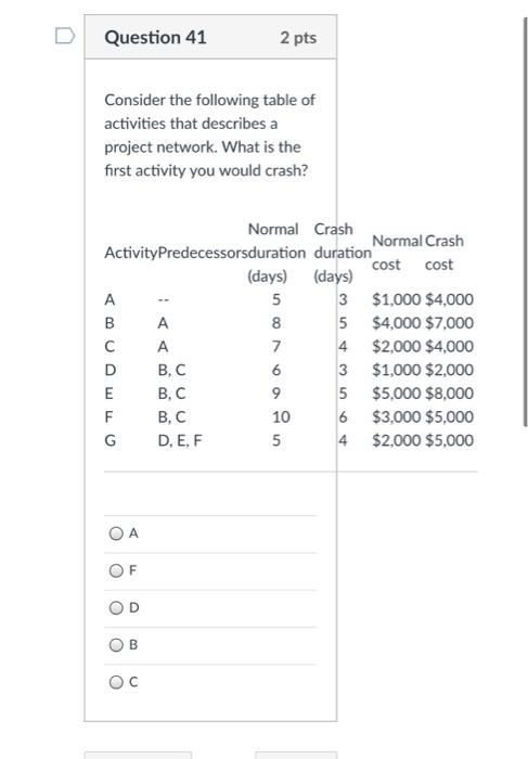 solve all Question 41 2 pts Consider the
