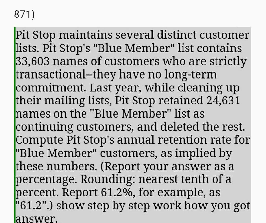 Operations Management 871) Pit Stop maintains