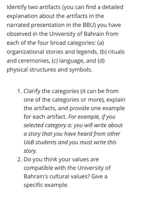 Identify two artifacts (you can find a detailed