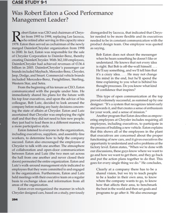 CASE STUDY 9-1 Was Robert Eaton a Good