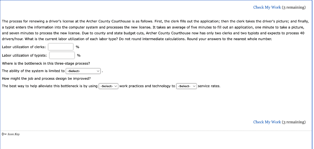 Check My Work (3 remaining) The process for