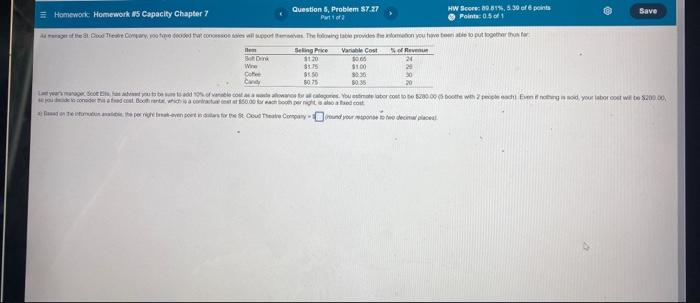 Homework: Homework #5 Capacity Chapter 7 Question