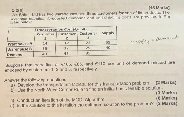 [15 Marks] Q 2(b) We Ship It Ltd has two