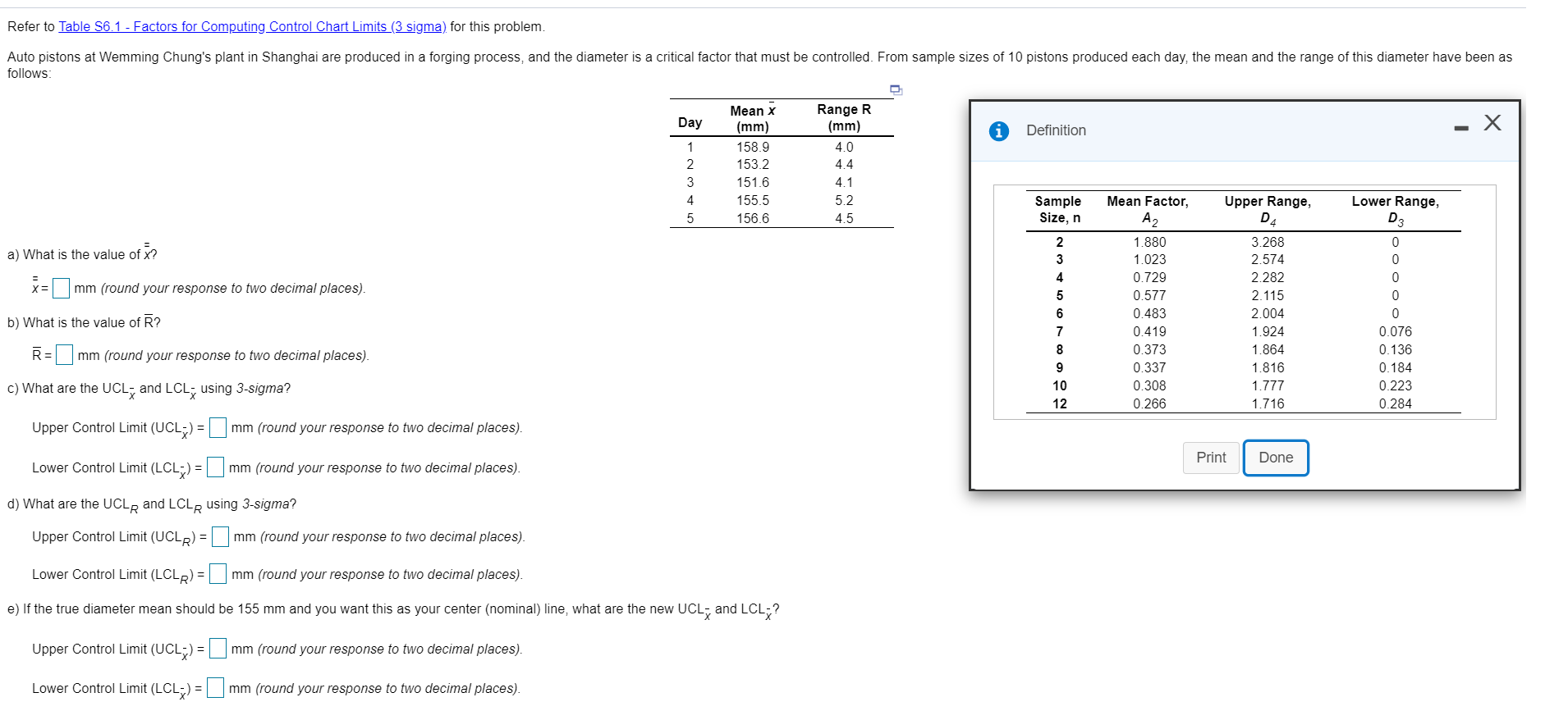 Refer to Table 56.1 - Factors for Computing