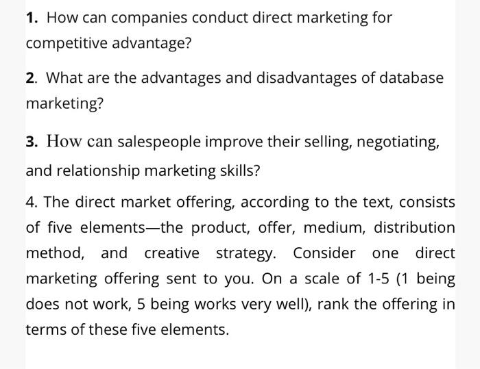 1. How can companies conduct direct marketing for