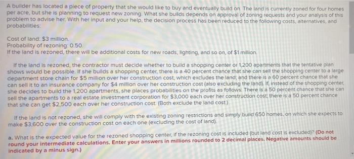 A builder has located a piece of property that