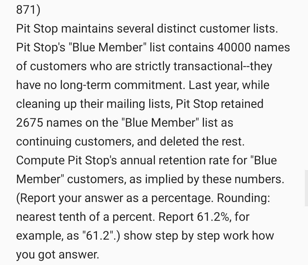 Operations Management 871) Pit Stop maintains