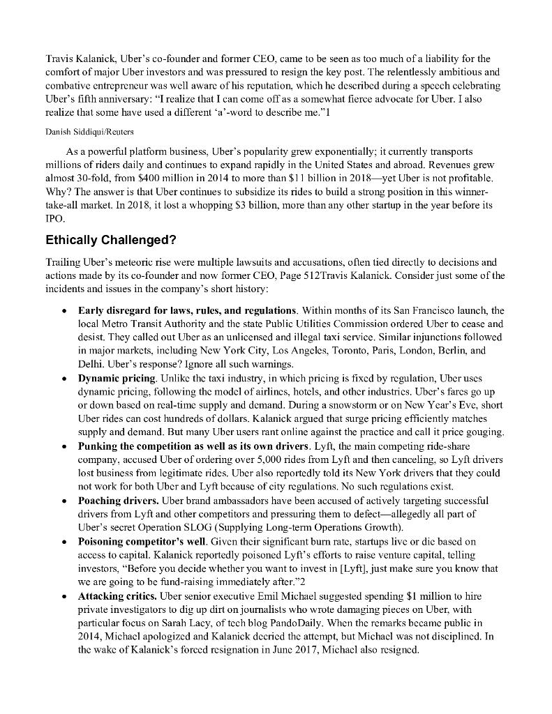 Read this CASE Uber: Ethically Most Challenged