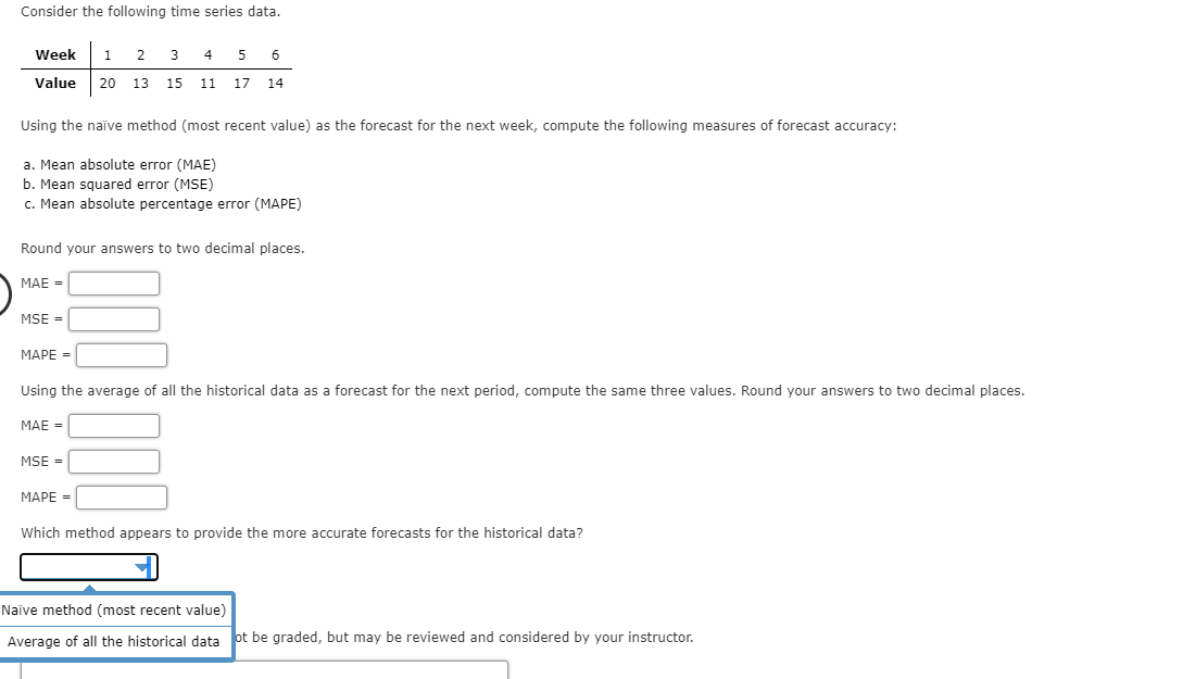 Consider the following time series data. Week 1 2