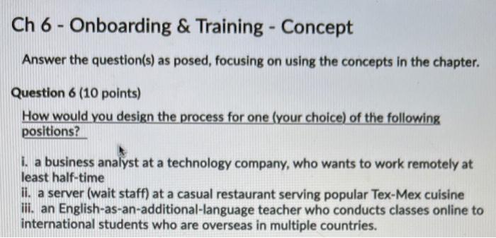 Ch 6 - Onboarding & Training - Concept Answer the