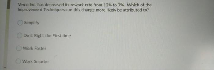 Verco Inc. has decreased its rework rate from 12%