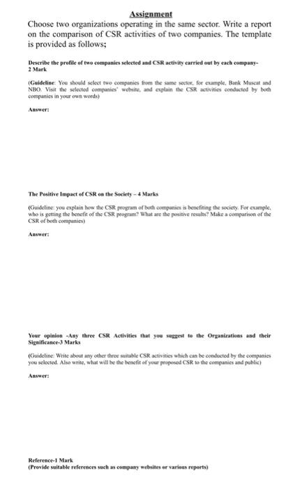 Assignment Choose two organizations operating in