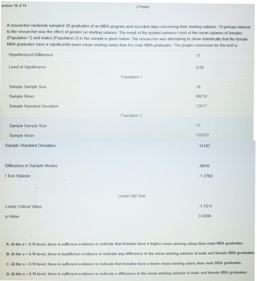 uestion 16 of 19 2 Posts A researcher randomly