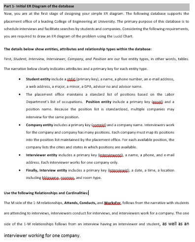Part 1. Initial ER Diagram of the database Now,