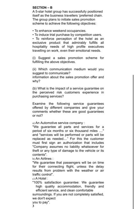 SECTION - B A 5-star hotel group has successfully