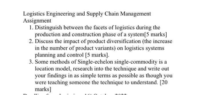 Logistics Engineering and Supply Chain Management