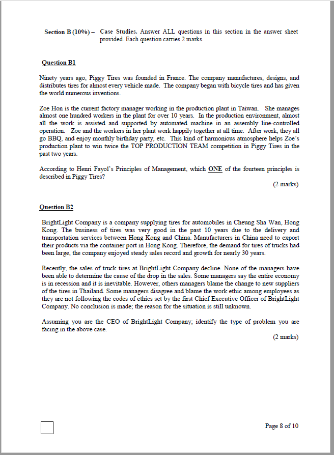 Section B (10%) - Case Studies. Answer ALL