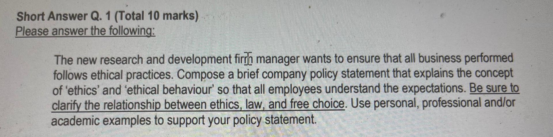 Short Answer Q. 1 (Total 10 marks) Please answer